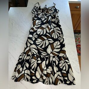 Tabitha Brown for target floral leaf print dress linen black brown white maxi m